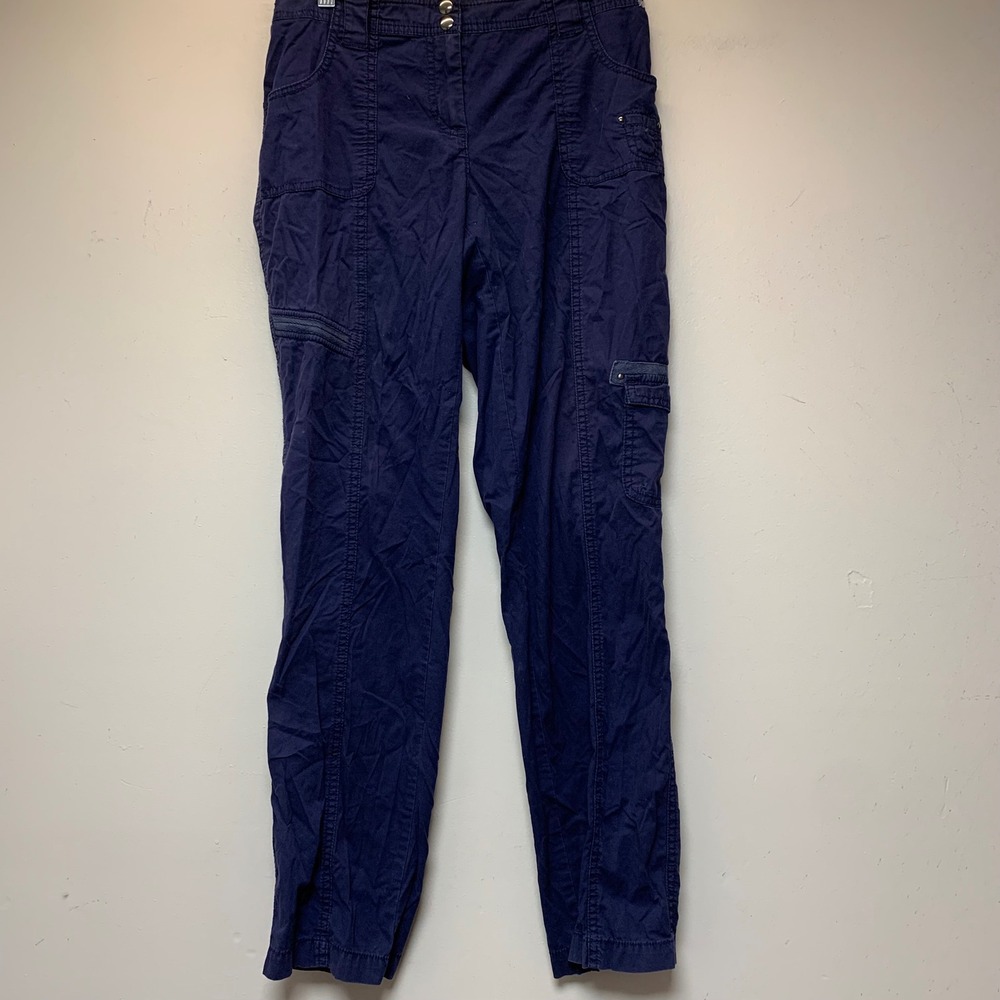 Chico's Cargo Pants Women Size 0 Navy Blue Excellent Stretch Utility Straight